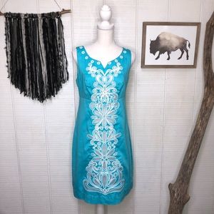 Lilly Pulitzer teal embroidered sheath dress